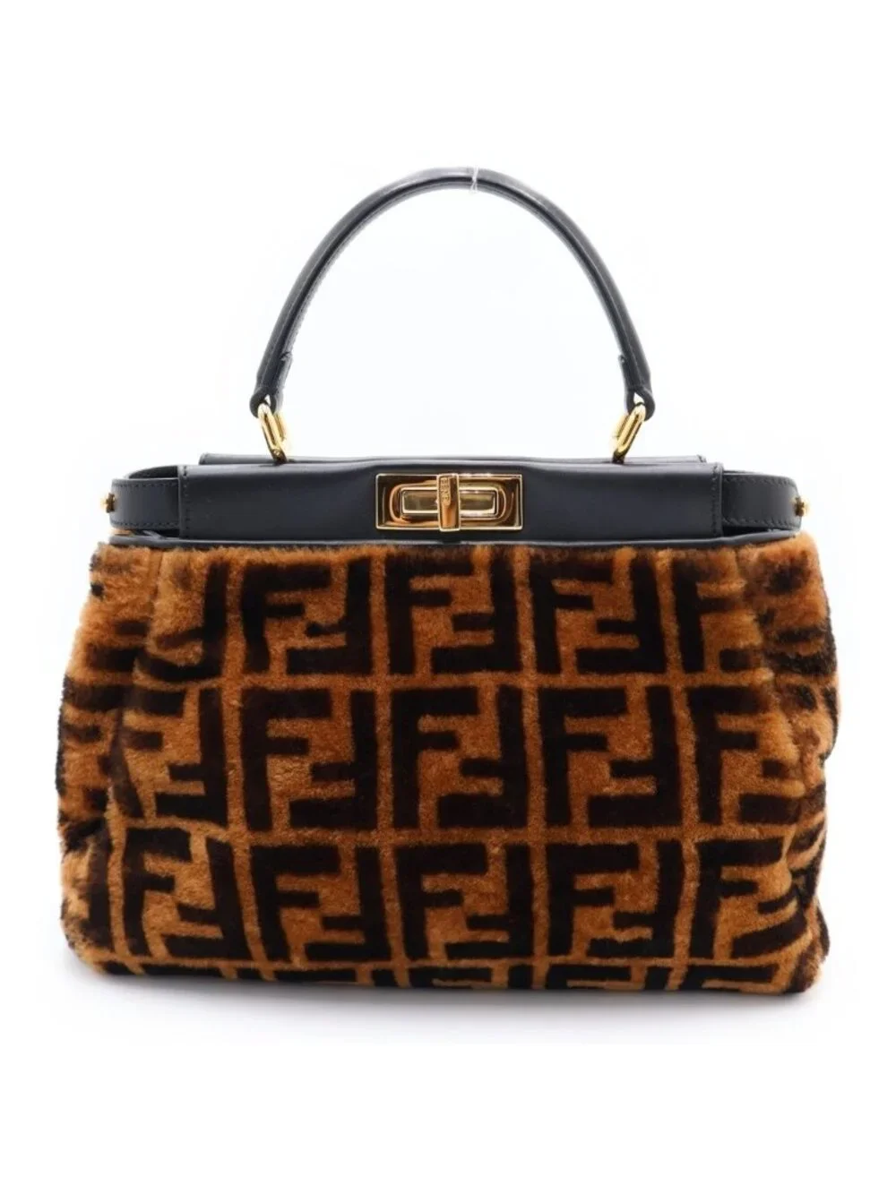 Fendi Peekaboo Regular Shoulder Bag Leather Zucca Pattern Brown
